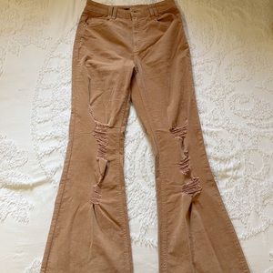 Corduroy ripped flare pants